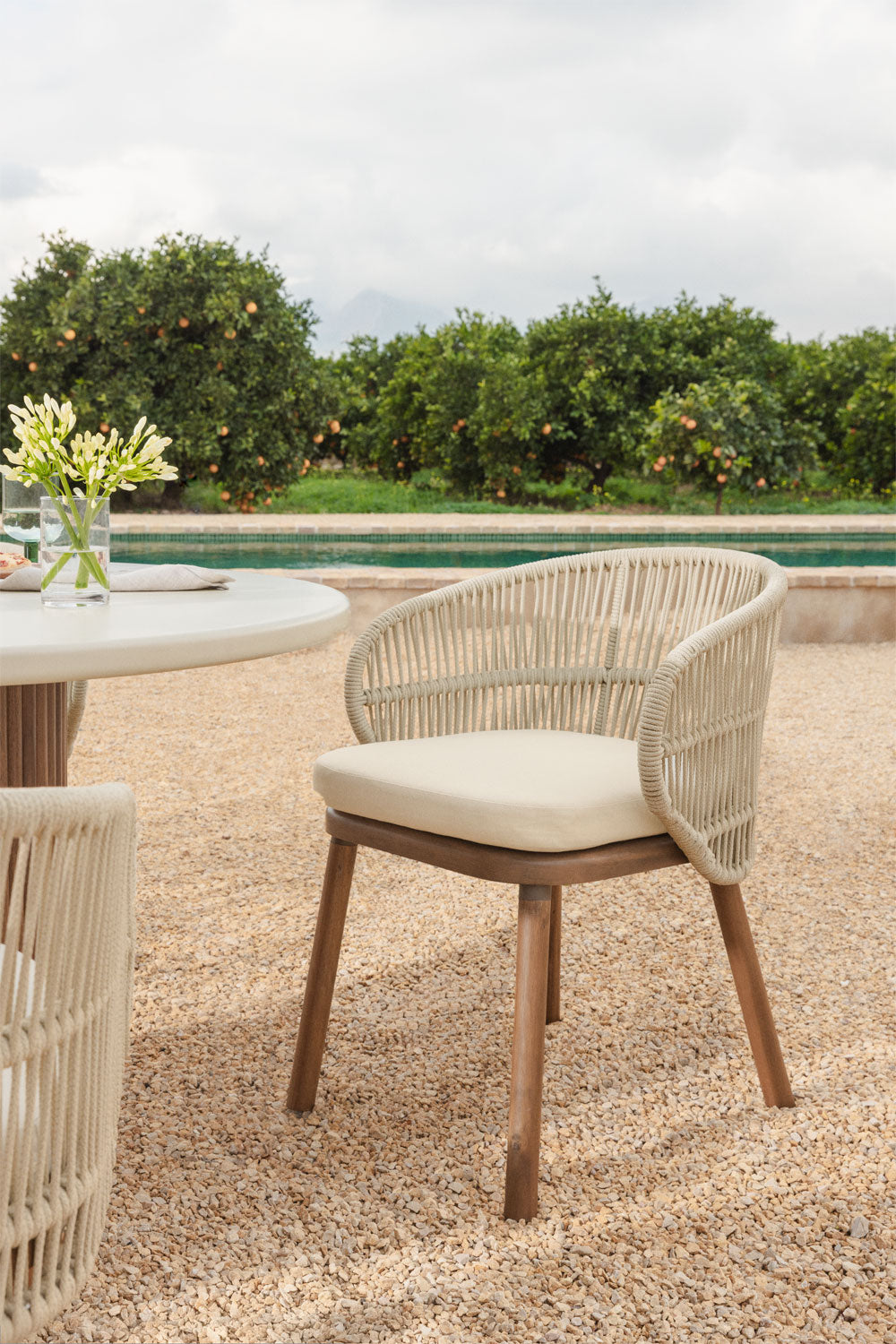 Outdoor chair CORAL, acacia, cream
