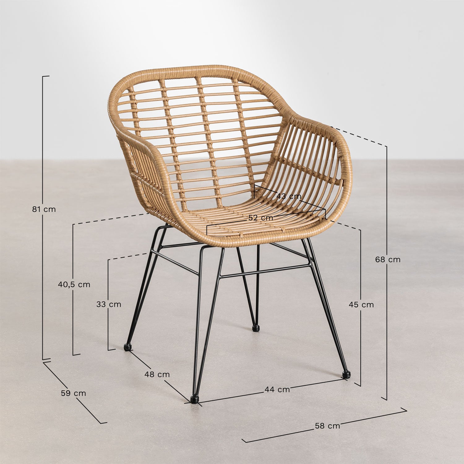 Outdoor chair ZOLE, with armrests, black (1 pc.)