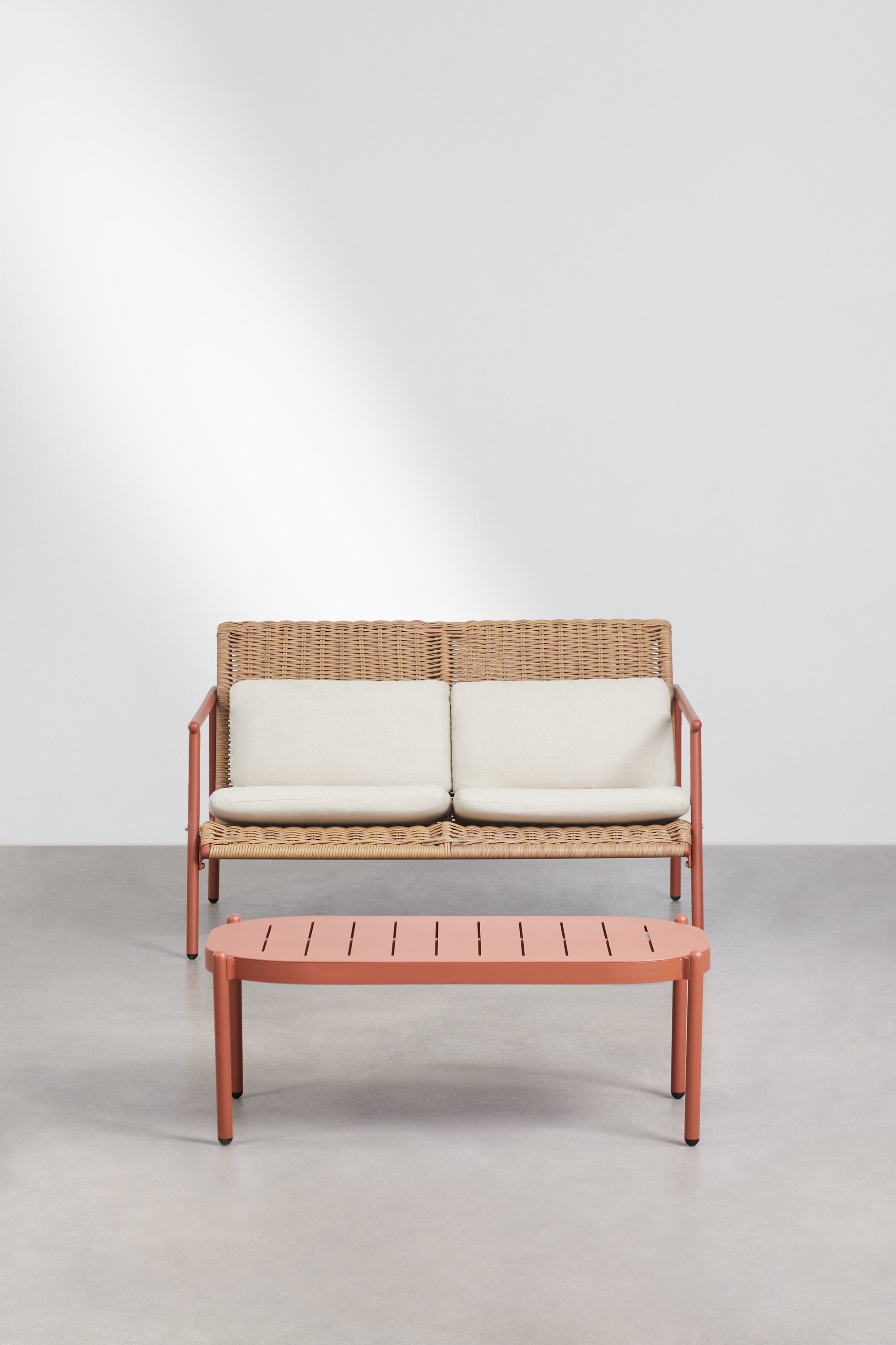 Lauko komplektas RATANO, sofa ir staliukas, terakota