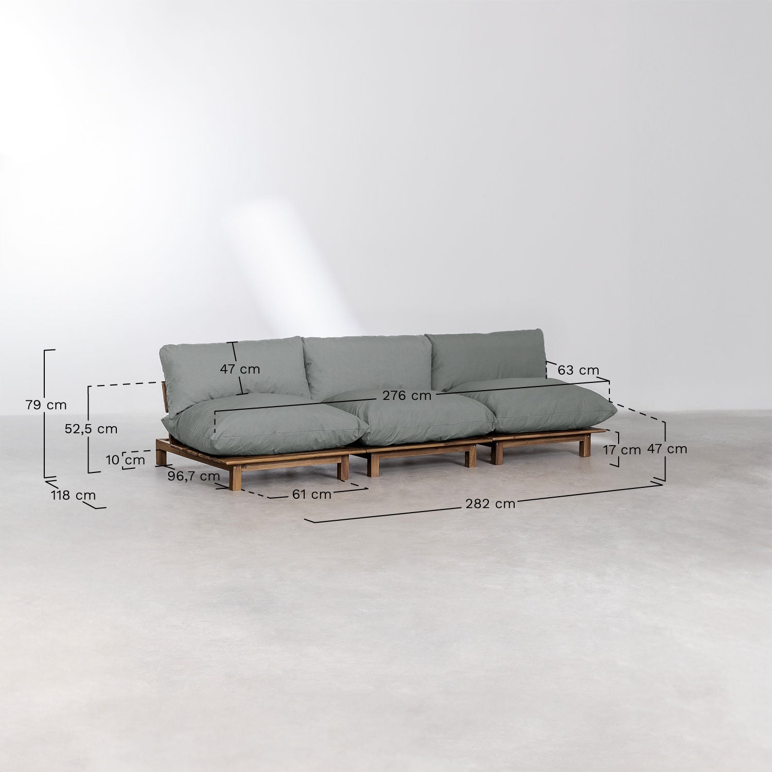 Lauko modulinė sofa ALBA (3 dalių), pilka