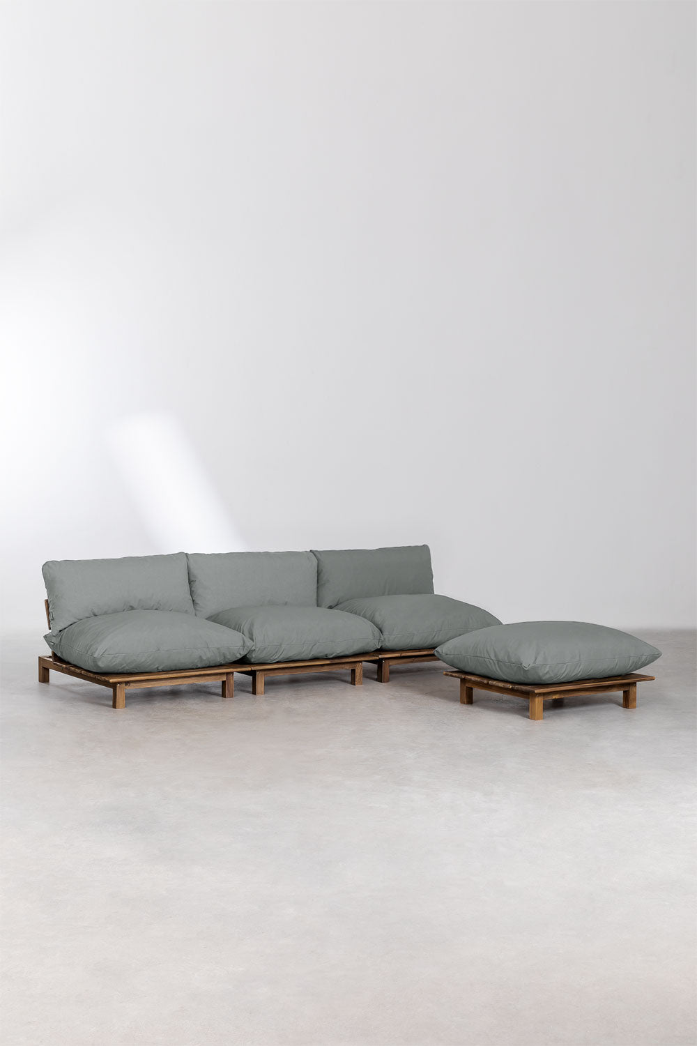 Lauko modulinė sofa ALBA su pufu, akacija, pilka