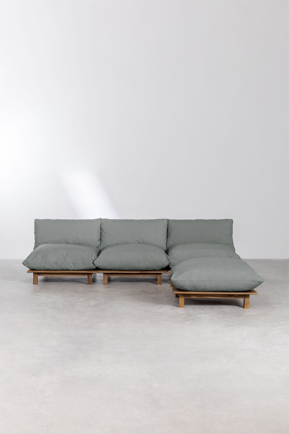 Lauko modulinė sofa ALBA su pufu, akacija, pilka