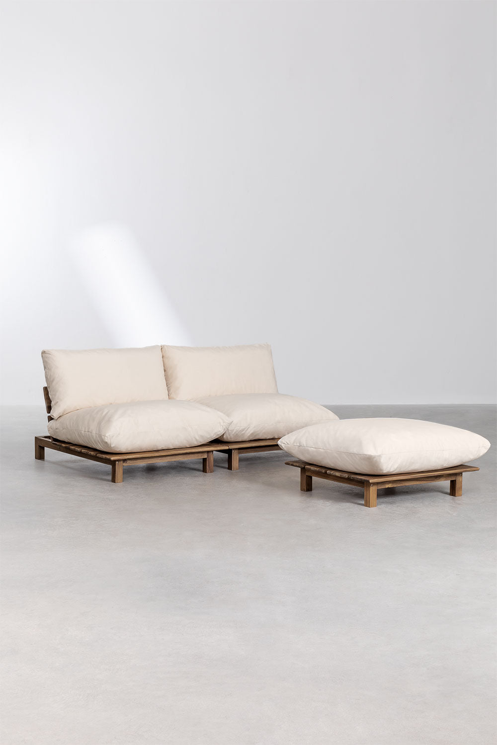 Lauko modulinė sofa ALBA su pufu, kreminė