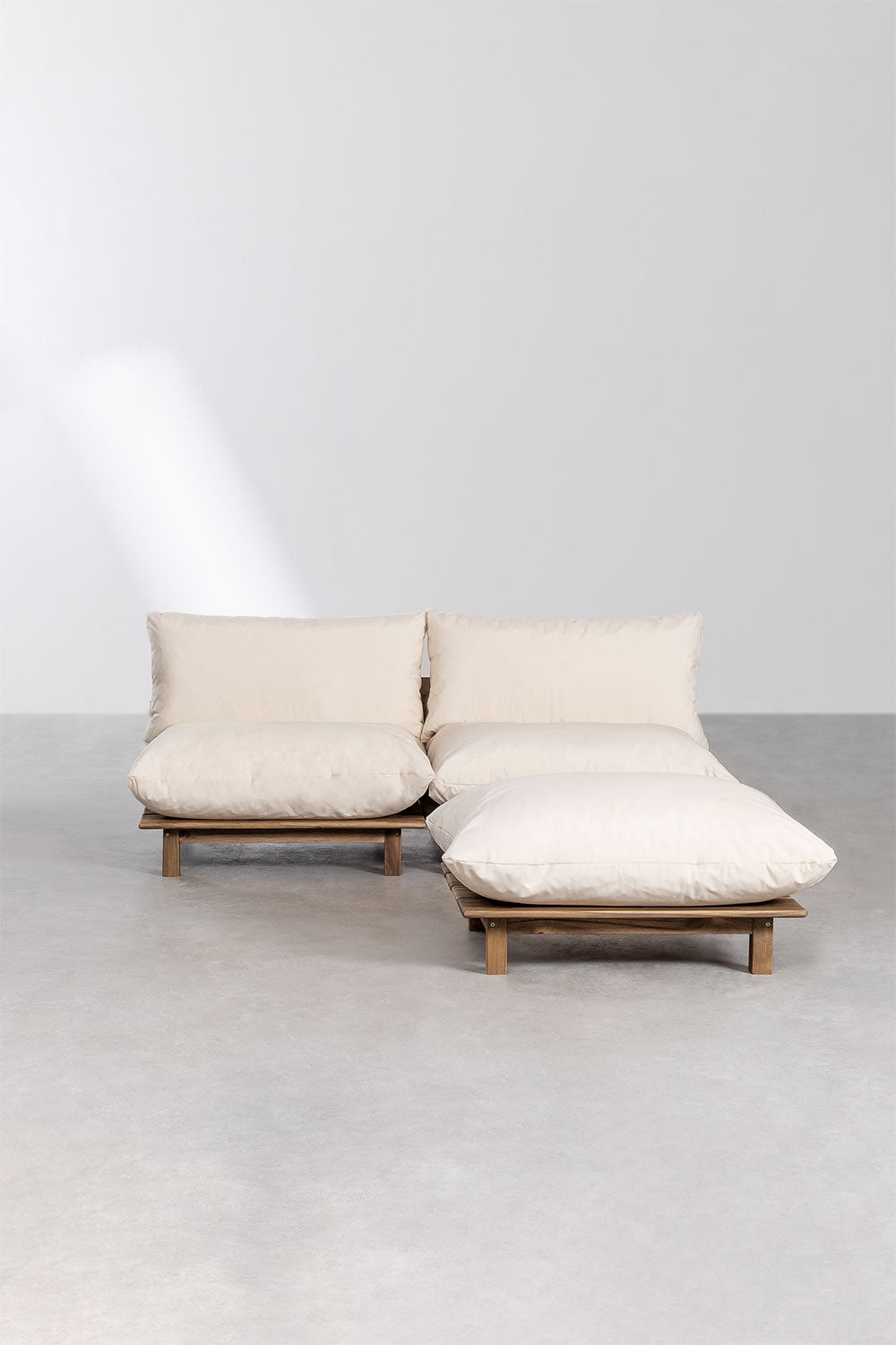 Lauko modulinė sofa ALBA su pufu, kreminė