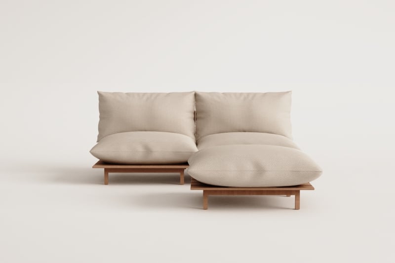 Lauko modulinė sofa ALBA su pufu, kreminė