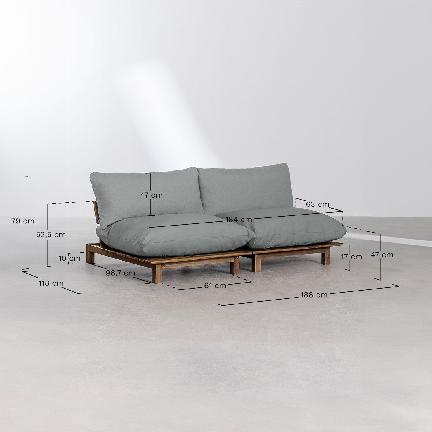 Lauko modulinė sofa ALBA su pufu, pilka