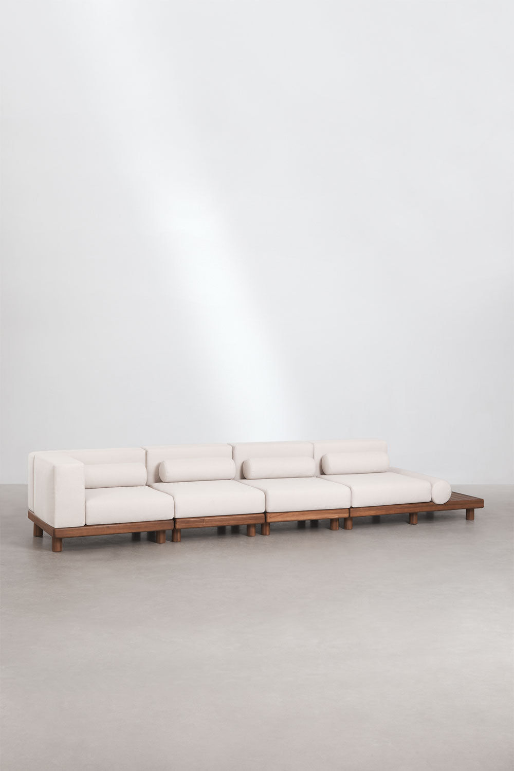 Lauko sofa KORKO su kampu ir šoniniu staliuku, 4 dalys, akacija