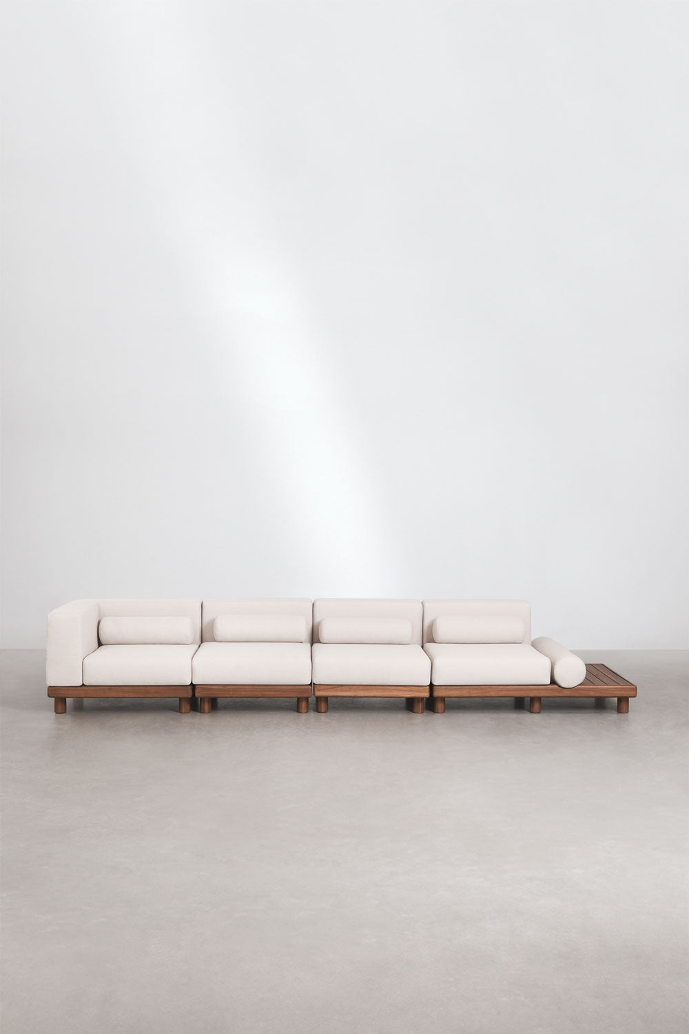Lauko sofa KORKO su kampu ir šoniniu staliuku, 4 dalys, akacija
