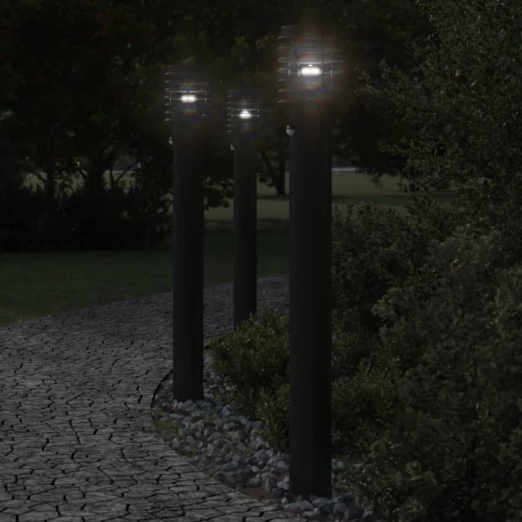 Lauko šviestuvai su jutikliu, 3vnt., juodi, 110cm, plienas - Namų Idėja