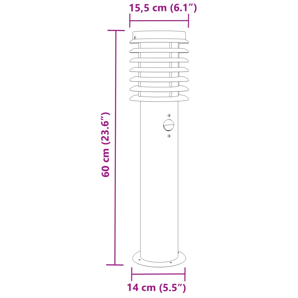 Lauko šviestuvai su jutikliu, 3vnt., sidabriniai, 60cm, plienas - Namų Idėja