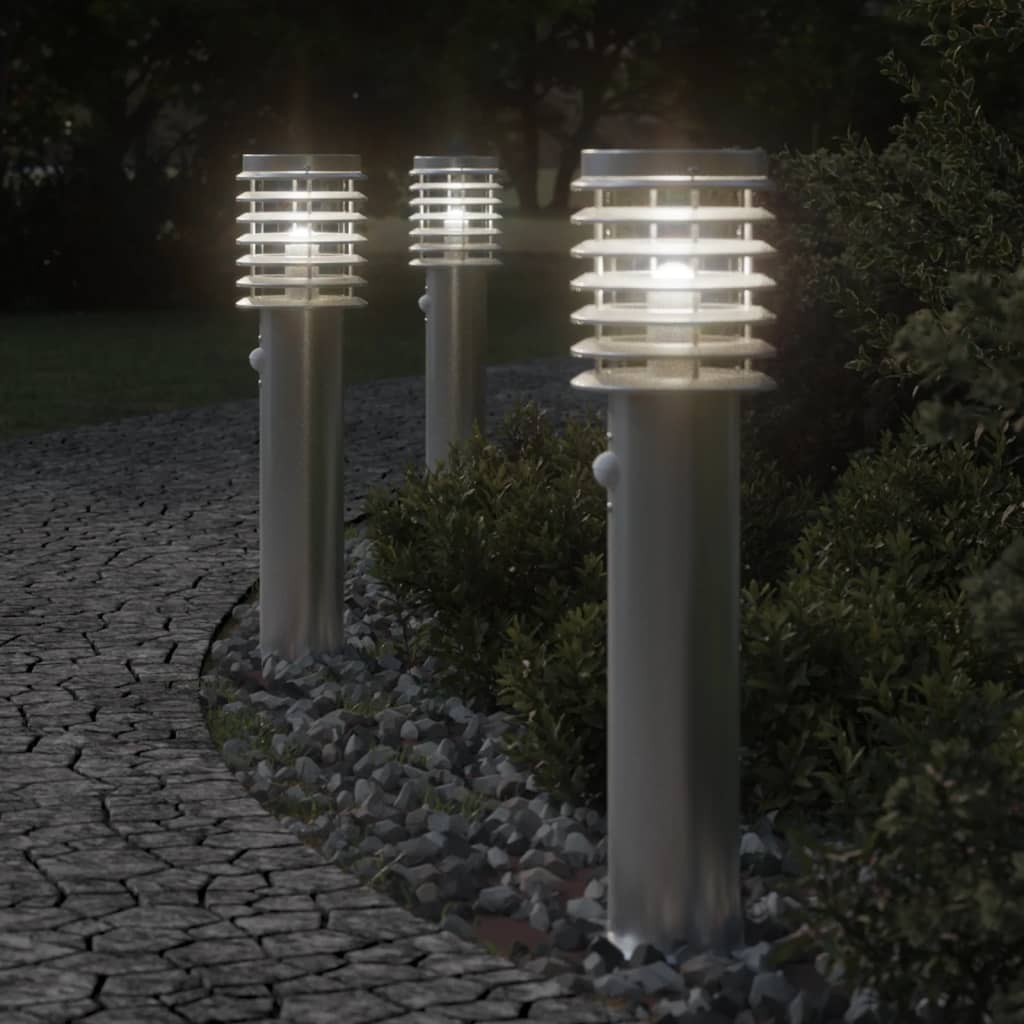Lauko šviestuvai su jutikliu, 3vnt., sidabriniai, 60cm, plienas - Namų Idėja