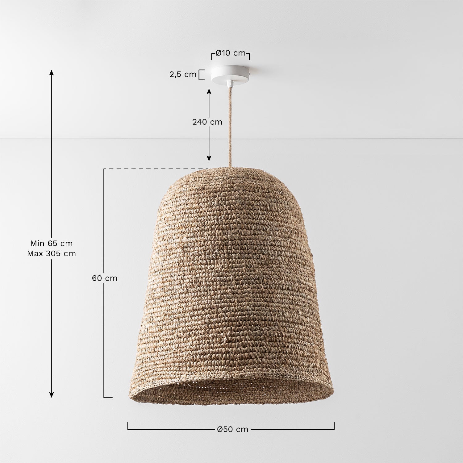 Lauko šviestuvas SIZALO, sizalis, natūralus ir baltas, 60 cm