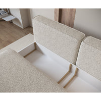 Sofa-lova LINVERA, šviesiai smėlinė bouclė – stalčių vidus