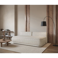 Sofa-lova LINVERA, šviesiai smėlinė bouclė – vidaus talpa