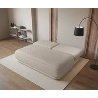 Sofa-lova LINVERA, smėlinė bouclė dienos šviesoje