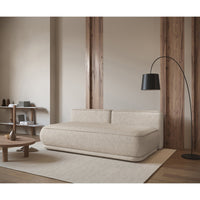 Sofa-lova LINVERA, smėlinė bouclė realioje aplinkoje