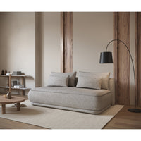 Sofa-lova LINVERA, tamsiai smėlinė bouclė svetainės zonoje