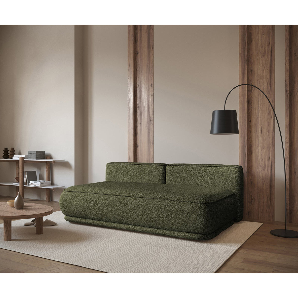 Sofa-lova LINVERA, alyvuogių bouclė – karkaso detalė