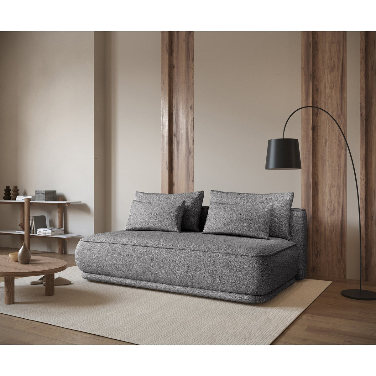 Sofa-lova LINVERA, pilka bouclė neutralioje paletėje