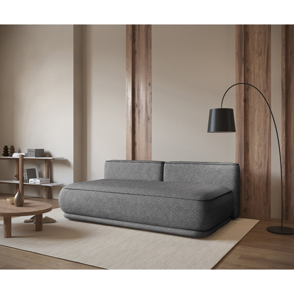 Sofa-lova LINVERA, pilka bouclė spalvų derinys interjere