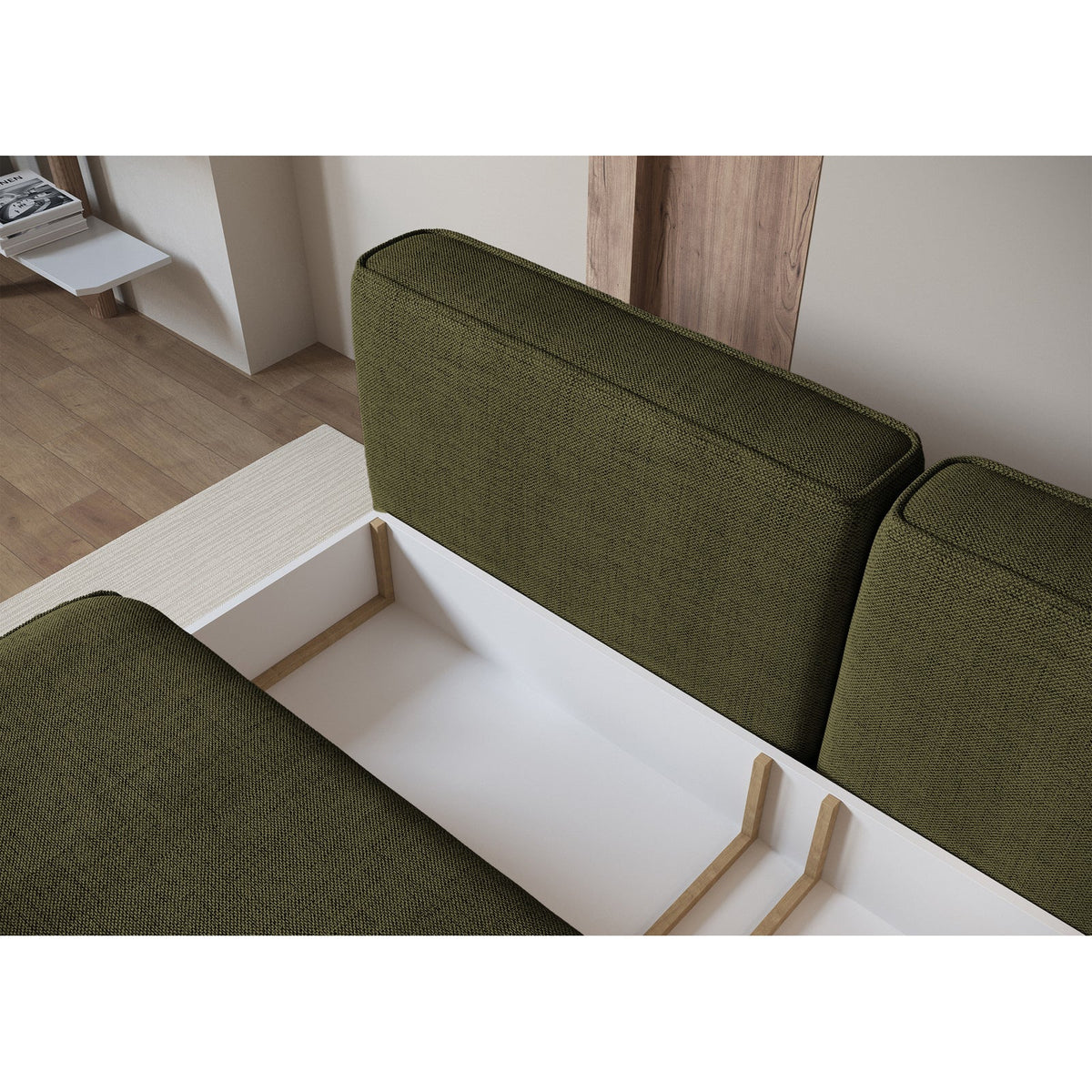 Sofa-lova LINVERA, alyvuogių šenilas atidarytas