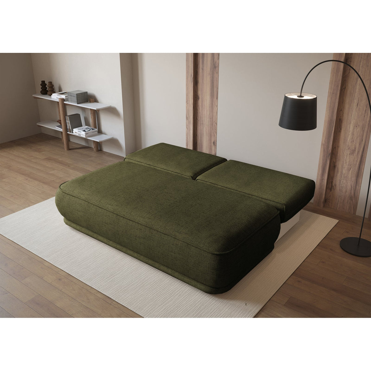 Sofa-lova LINVERA, alyvuogių šenilas – matinio paviršiaus detalė