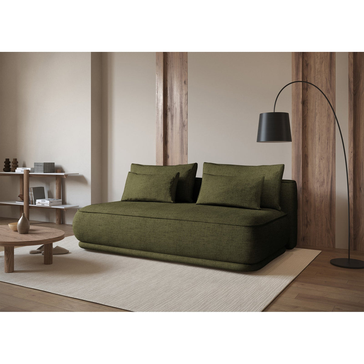 Sofa-lova LINVERA, alyvuogių šenilas – metalo detalė