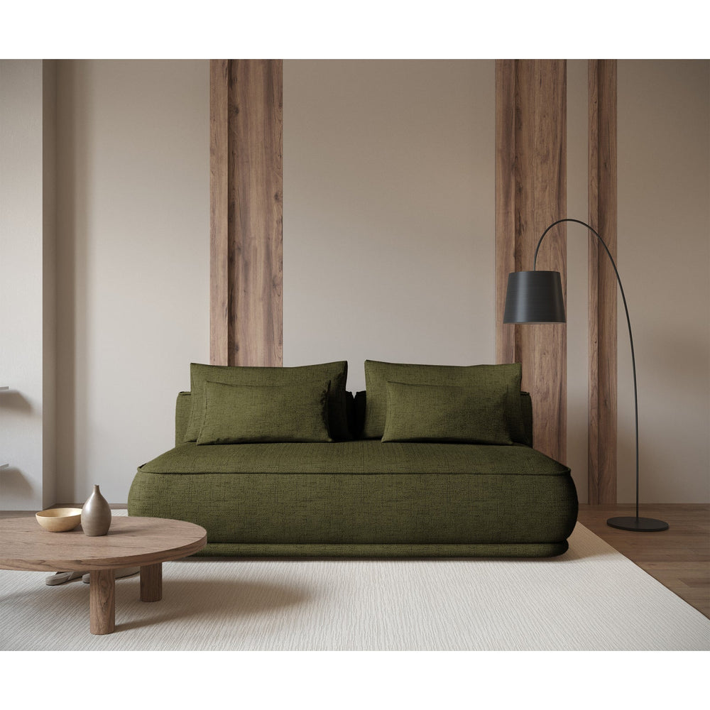 Sofa-lova LINVERA, alyvuogių šenilas – medžio tekstūros detalė