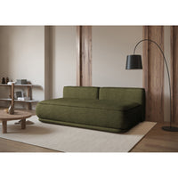 Sofa-lova LINVERA, alyvuogių šenilas – blizgaus paviršiaus detalė