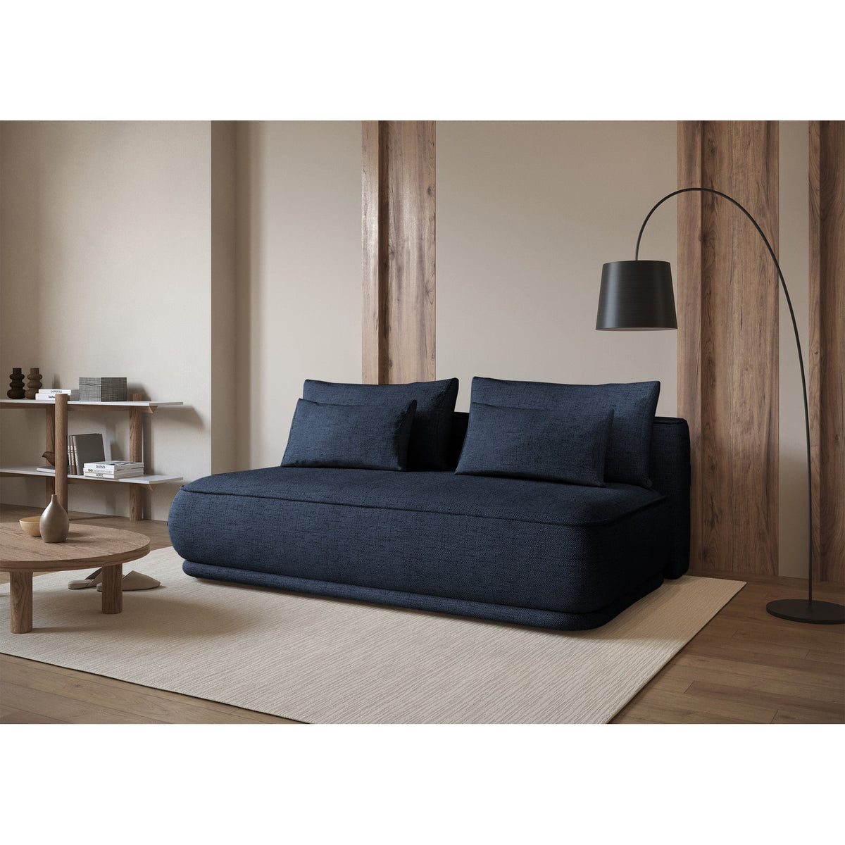 Sofa-lova LINVERA, tamsiai mėlyna šenilas interjero nuotraukoje