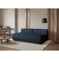Sofa-lova LINVERA, tamsiai mėlyna šenilas stilizuotoje scenoje