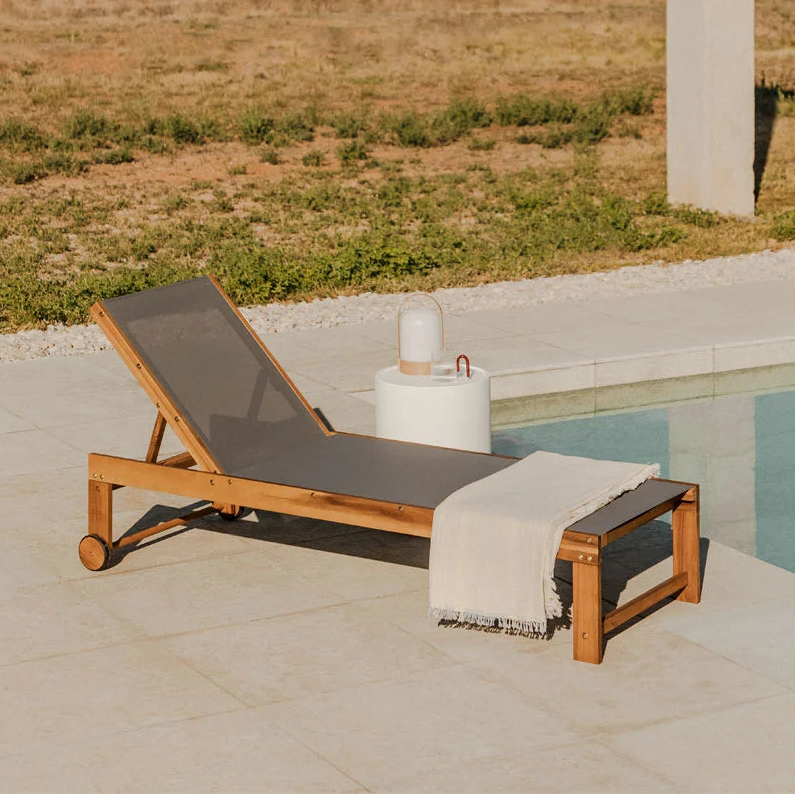 Wooden outdoor sun lounger VALERYS, graphite grey
