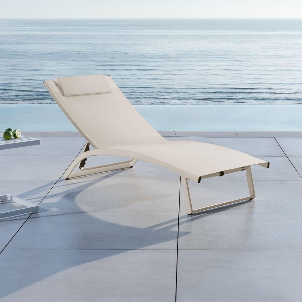 Aluminium outdoor sun lounger METRO, folding, cream