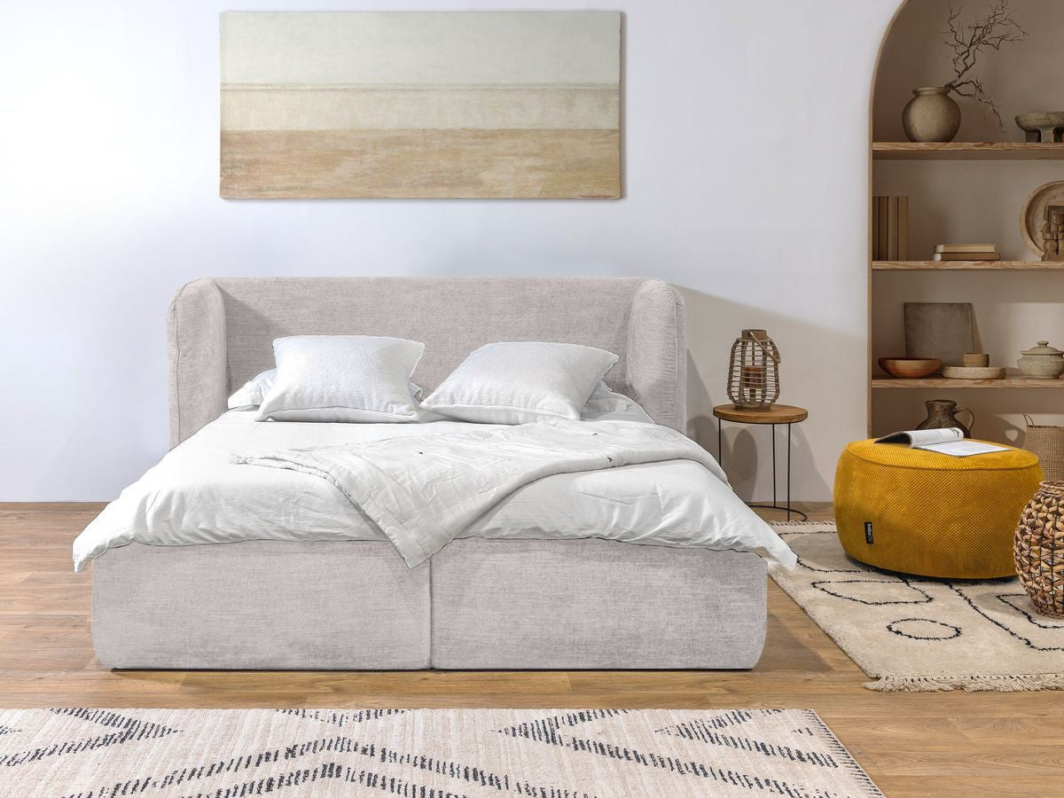 Lova LOUISE su patalynės dėže, smėlinė, 180x200 cm kampinis vaizdas