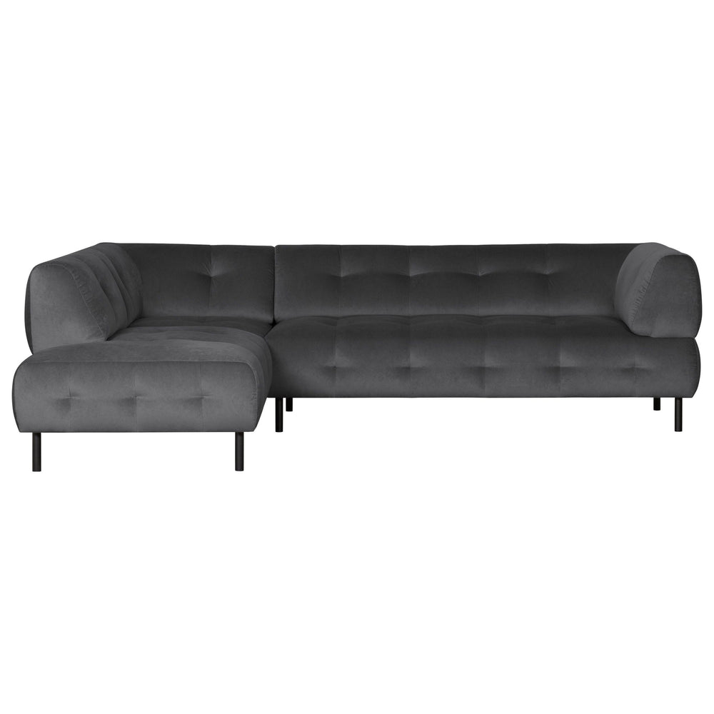 "Lloyd" sofa, kampas kairės, aksomas, tamsiai pilka spalva - Namų Idėja