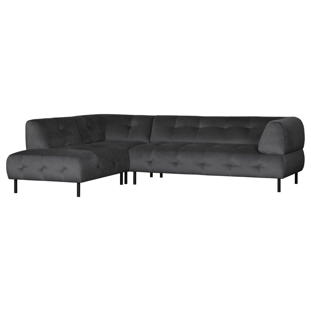 "Lloyd" sofa, kampas kairės, aksomas, tamsiai pilka spalva - Namų Idėja