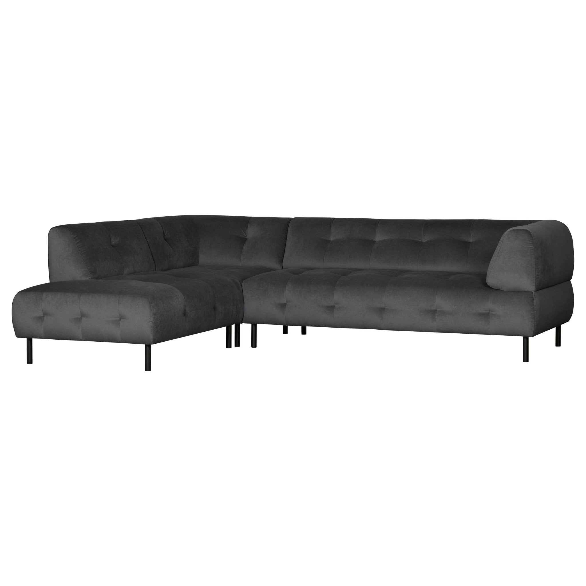 "Lloyd" sofa, kampas kairės, aksomas, tamsiai pilka spalva - Namų Idėja
