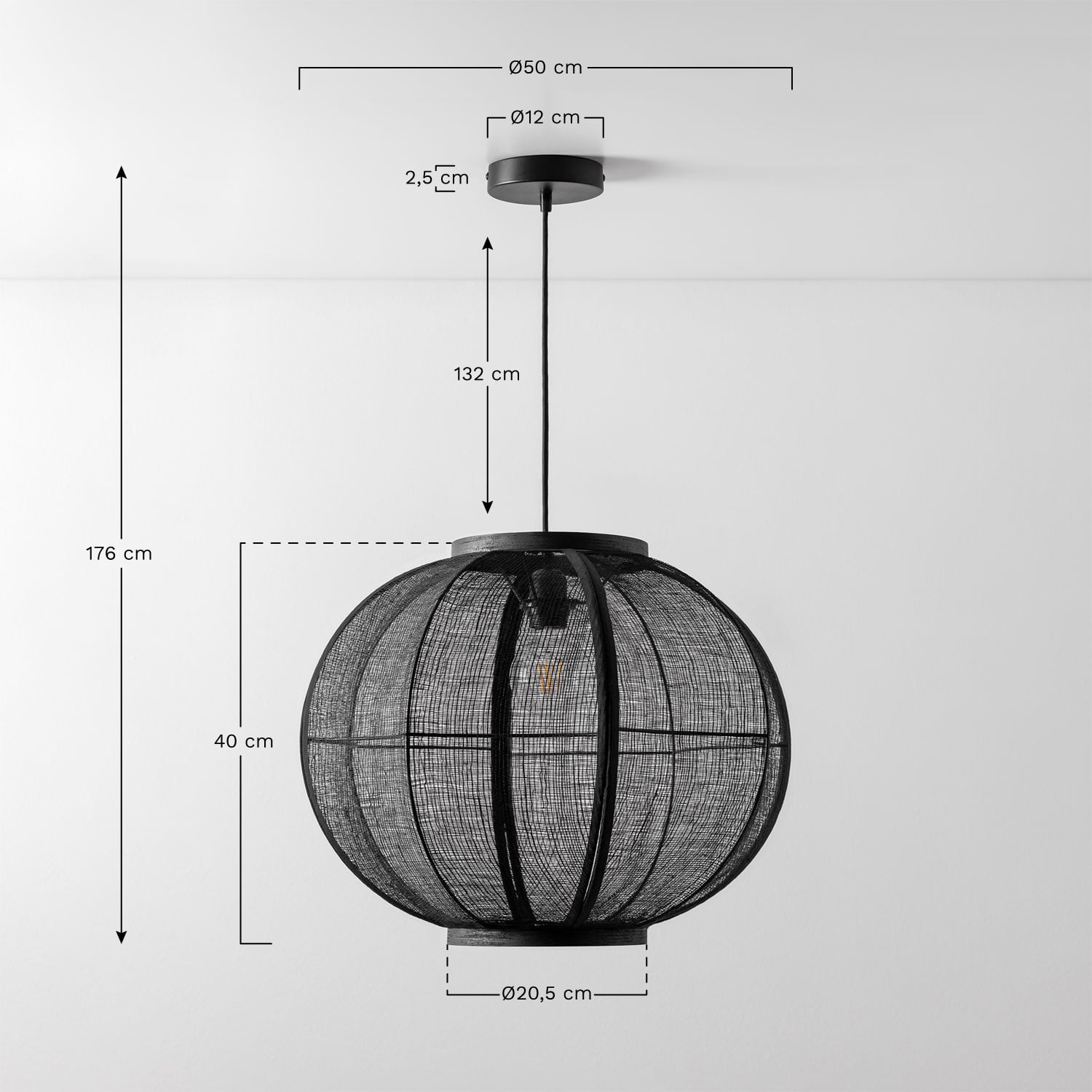 Pakabinamas šviestuvas ZIVENA, juoda, Ø50 cm