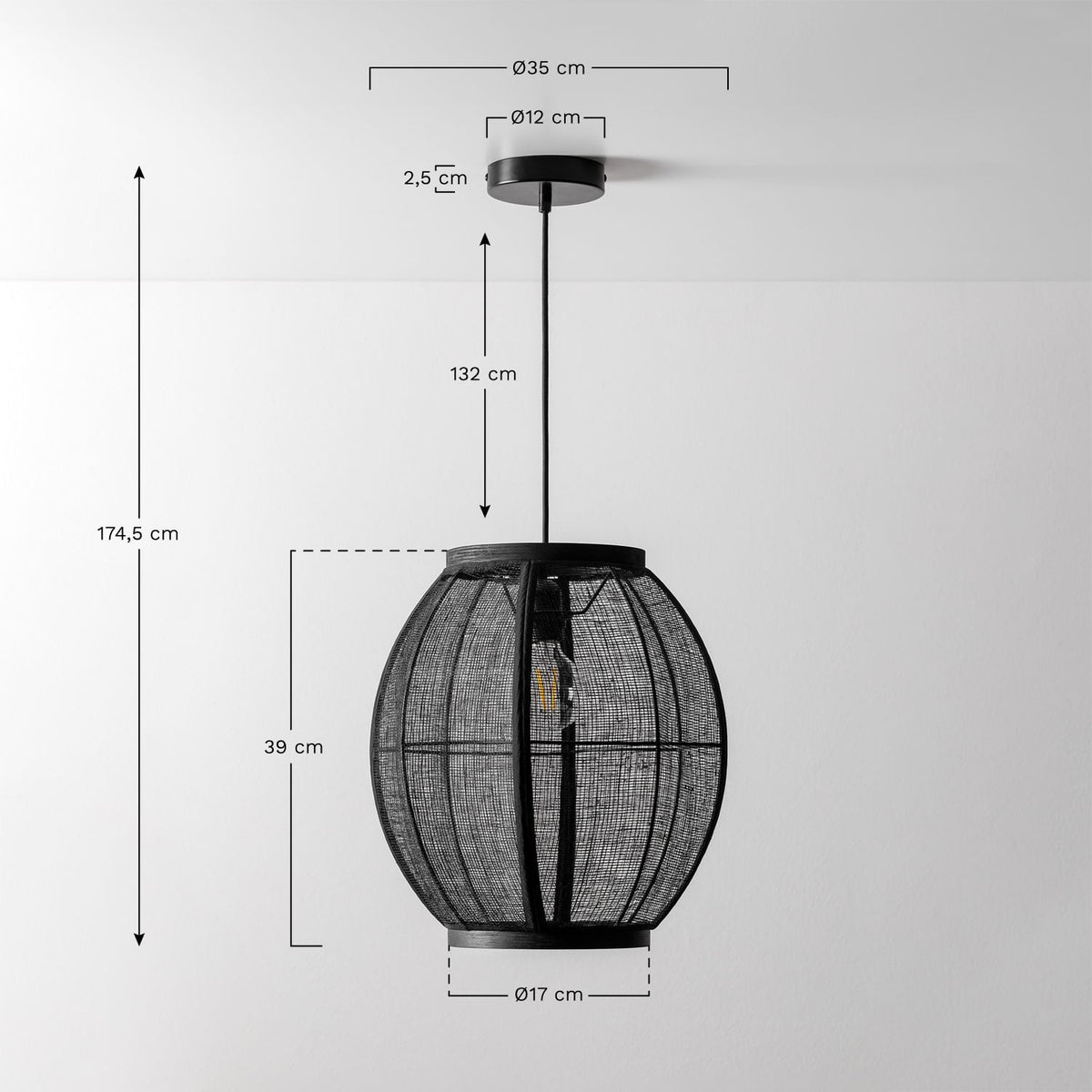 Pakabinamas šviestuvas ZIVENA, juoda, Ø35 cm