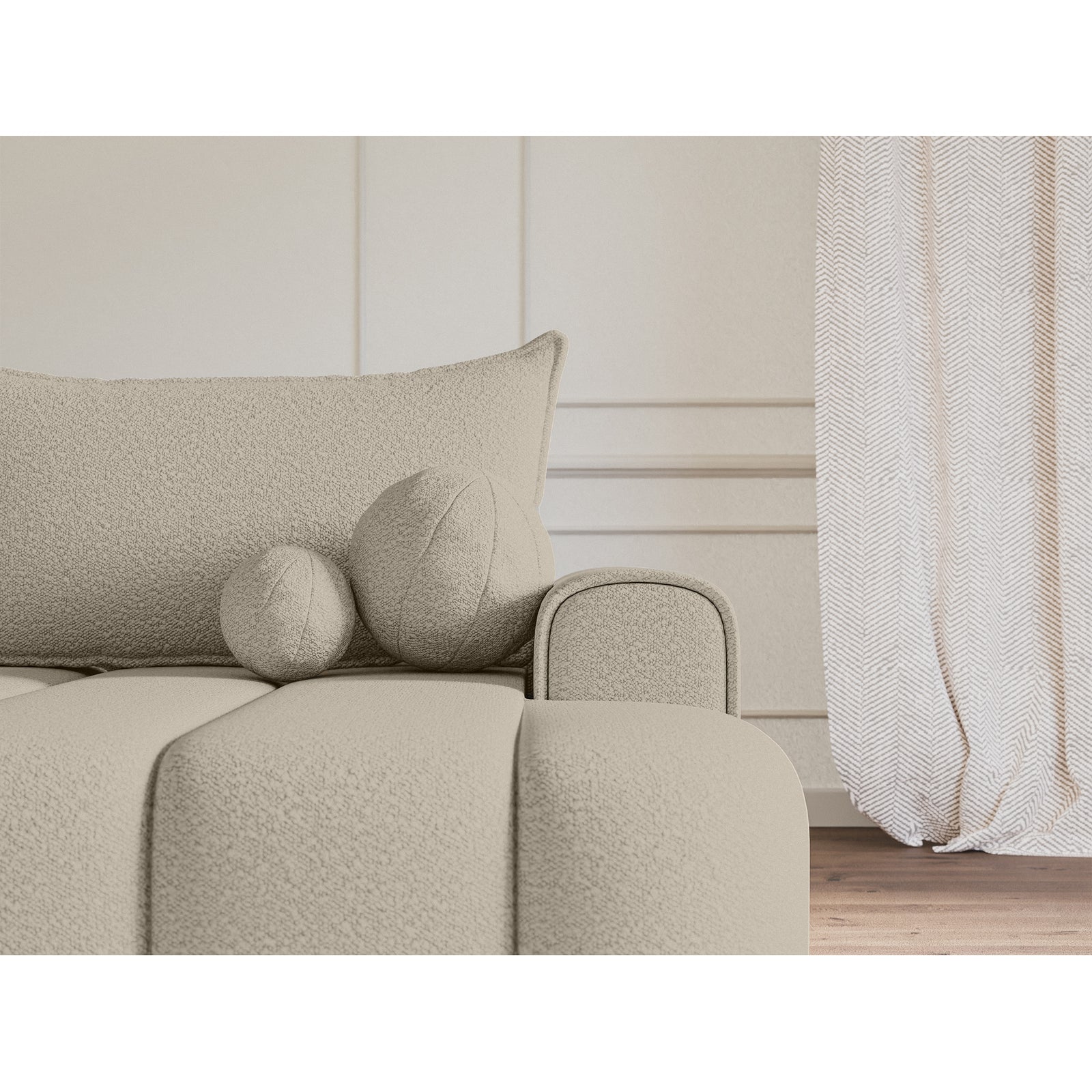 Kampinė sofa-lova DANDELINO, šviesiai smėlinė, dešinė