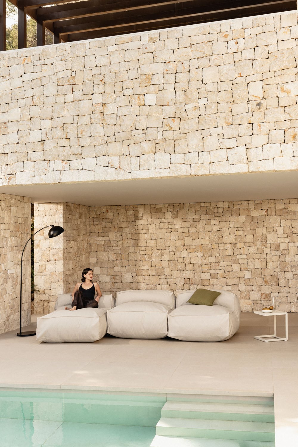 Modulinė lauko sofa VELVA, 3 dalys su šezlongu, žalia
