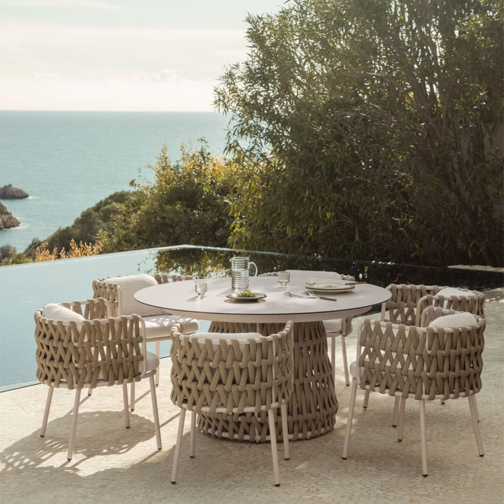 Outdoor table TEVARY, round, ceramic, cream