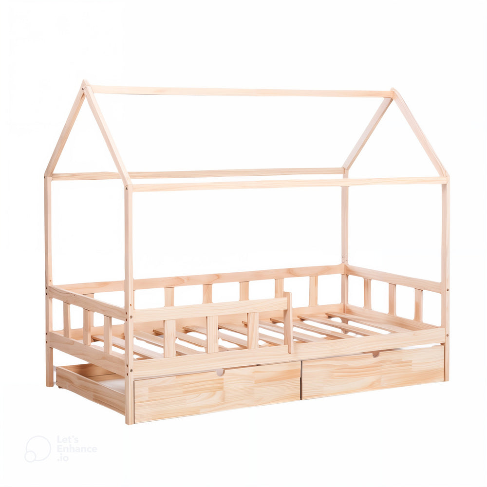 Medinė lova KAELLY, 90 cm., ištraukiama stalčiai