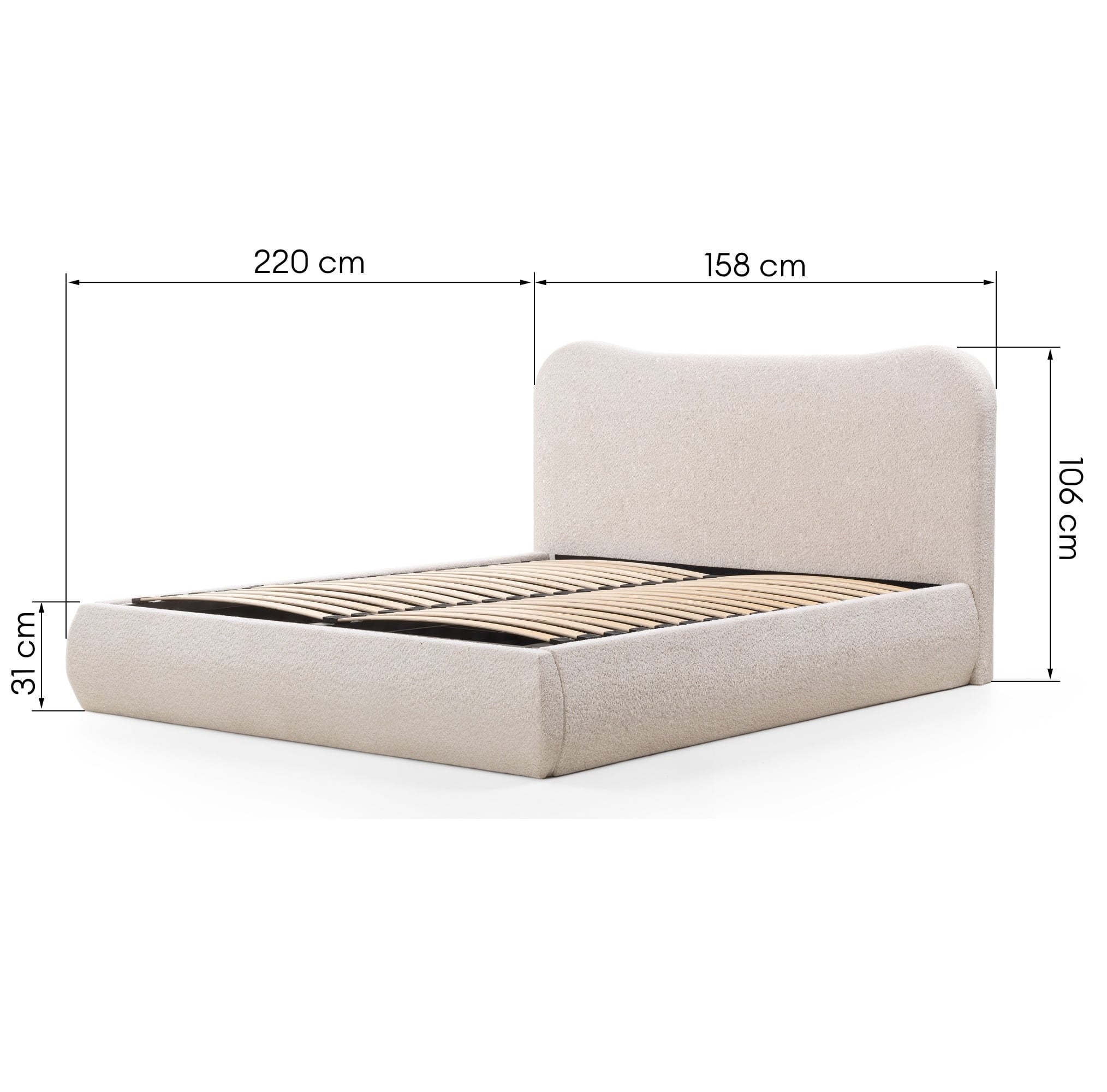 Bed DAUBIN, 140x200 cm, with storage box, slatted frame, sand