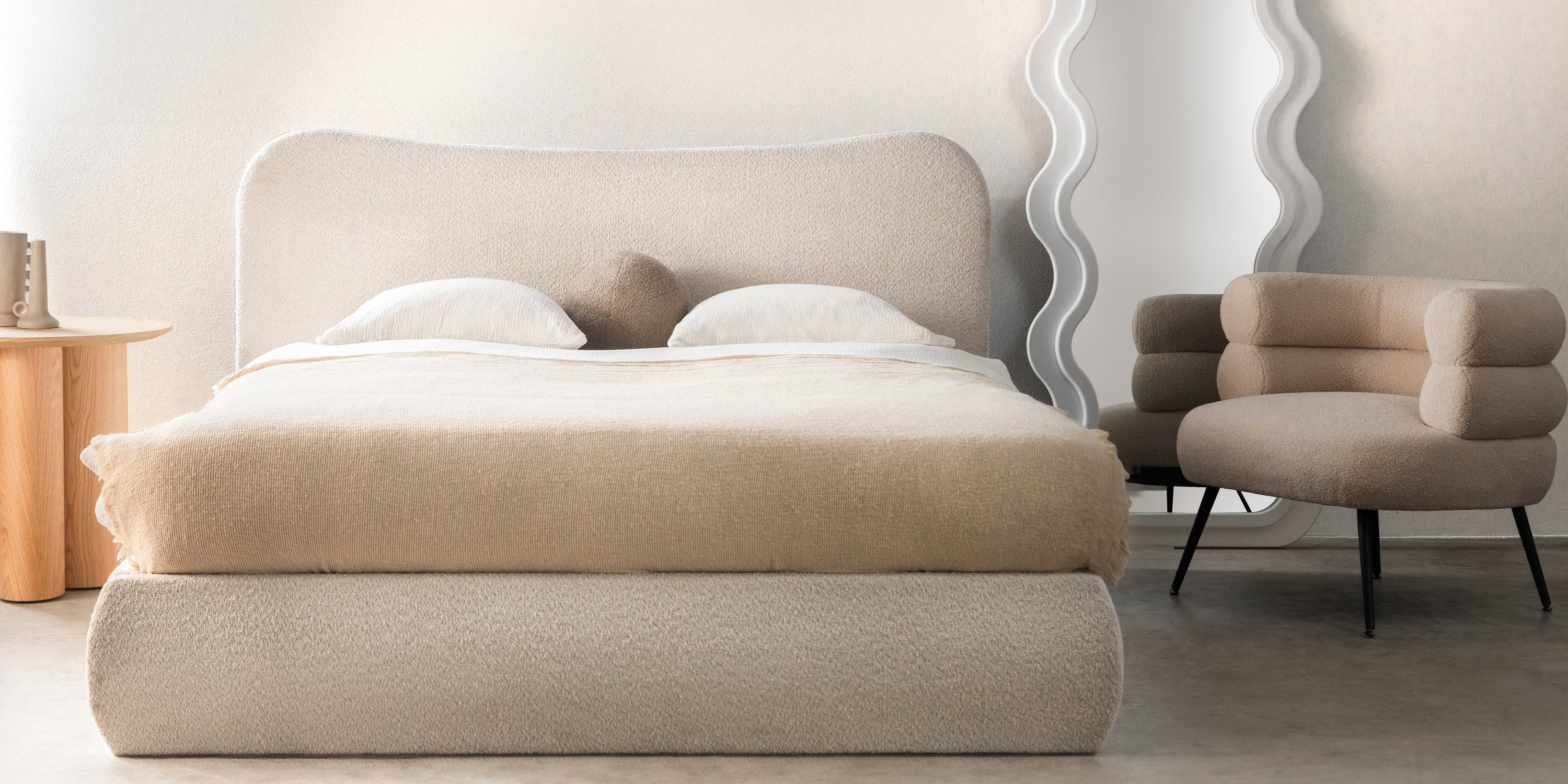Bed DAUBIN, 140x200 cm, with storage box, slatted frame, sand