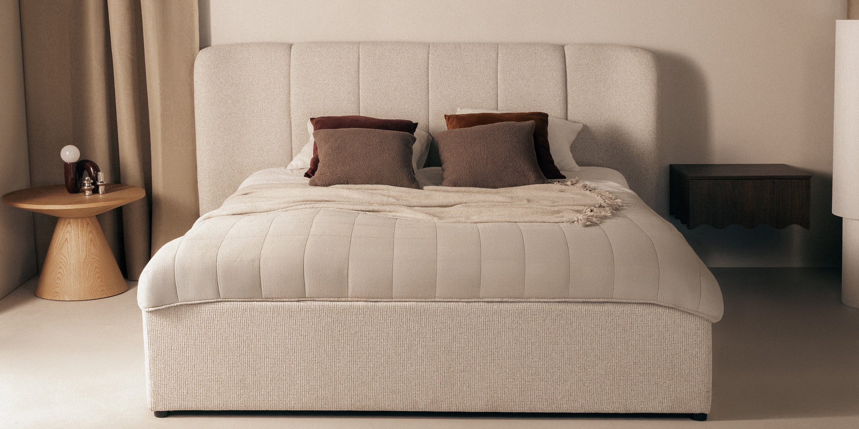 VIGNON Bed, 160x200 cm, with storage, slats, beige