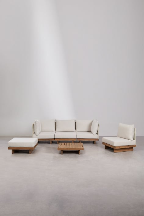 Modulinė 4 dalių lauko sofa KORKO su šoniniu staliuku, akacija