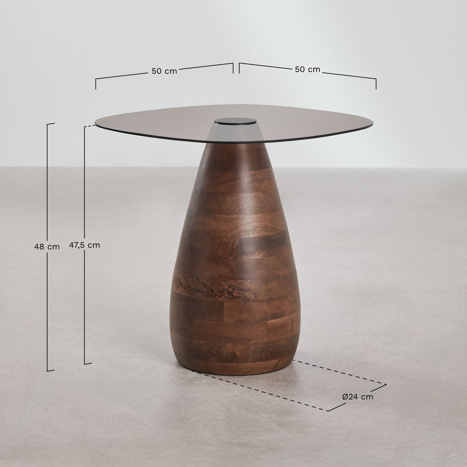 KORAERO bedside table 50x50 cm, tempered glass
