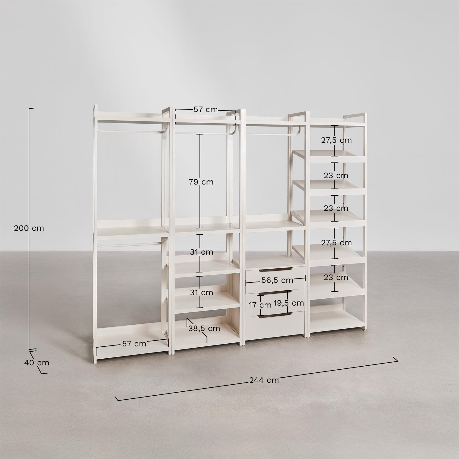 CENEUNO 4-part modular open wardrobe with shoe racks, metal