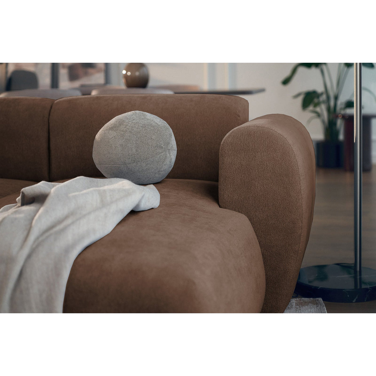 Kampinė sofa-lova EMIA, ruda, dešinė